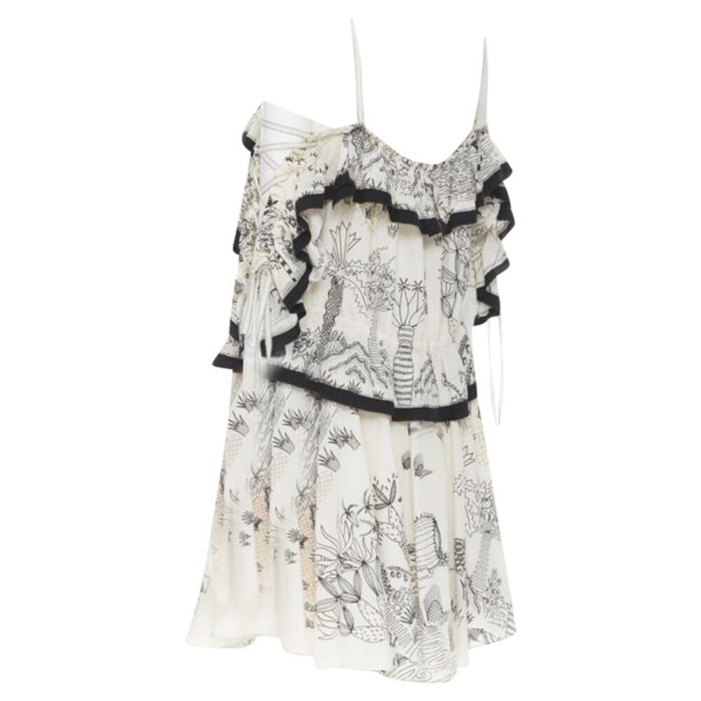 Valentino Garavani Garden illustration print silk off shoulder lace up dress - Picture 6 of 6